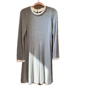 Tahari Marino wool blend grey long sleeve sweater dress medium